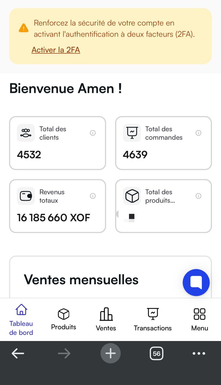 Preuve — 16 185 660 XOF en 45 jours